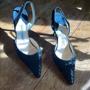 Manolo Blahnik Black Sequin Women's Pumps Shoes